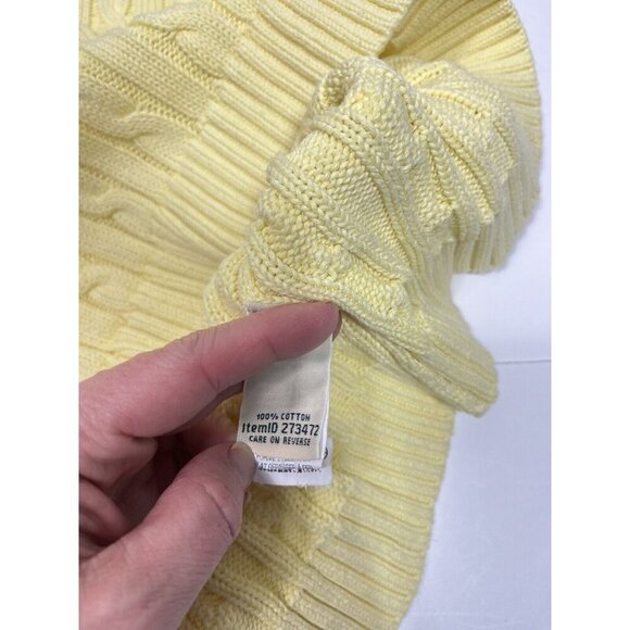 LL BEAN Womens Sweater Medium Yellow Cable Knit Collared Long Sleeve - Picture 9 of 9